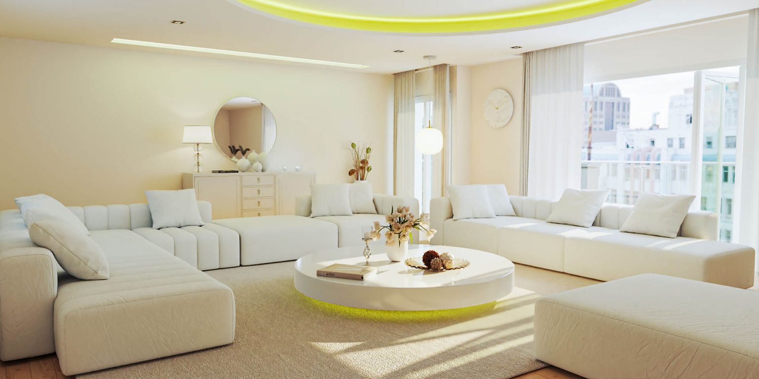 3D design and 3D rendering of a living room project from LUXE3D